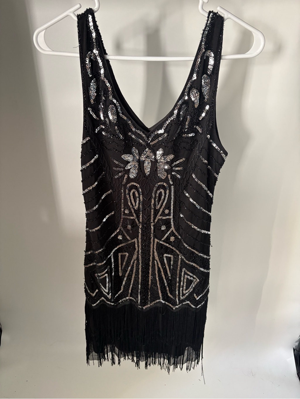 Black Sequin Fringe Midi Dress With Silver Accents — image 3 of 6